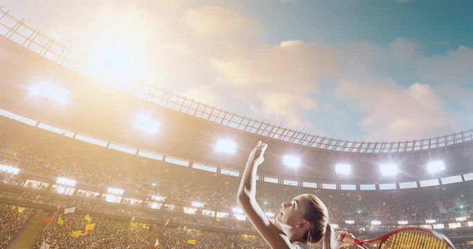 Tennis female player makes a hit