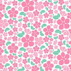 Seamless pink flowers pattern. Cute floral texture. Vector illustration.