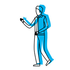 businessman faceless in shirt with tie blue watercolor silhouette