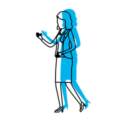 business woman faceless in jacket and skirt blue watercolor silhouette