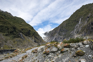 Franz Josef Glacier and waterfall,South Island New Zealand