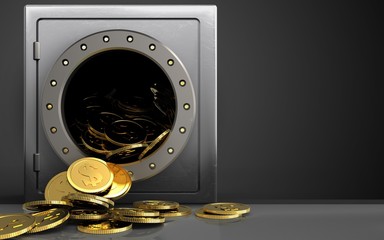 3d dollar coins over black