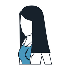 business woman faceless in jacket and half body and straight long hair in color blue sections silhouette