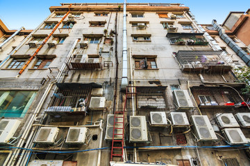 Messy wall of old resident building