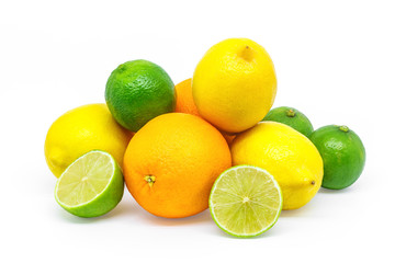 Orange  Lime and Lemon  ( citrus fruits ) isolated on white background