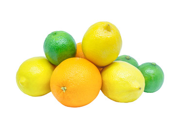 Orange  Lime and Lemon  ( citrus fruits ) isolated on white background