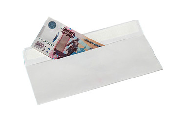 Money in envelope on white background