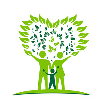 Family parents and kid green ecology logo vector