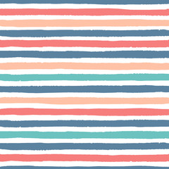Hand drawn vector grunge stripes of red, blue, green and yellow colors seamless pattern on the white background.