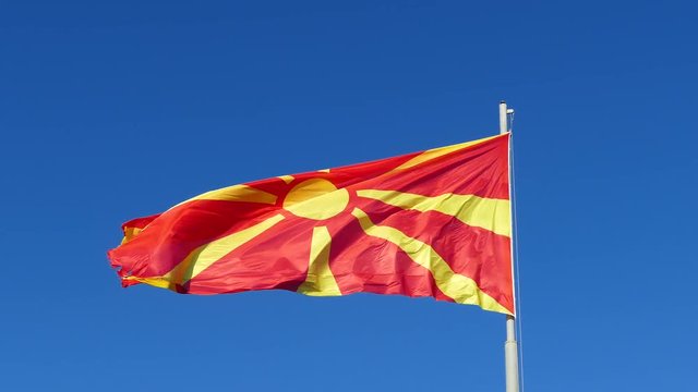 Macedonian flag at Car Samoil's Fortress in the old town of Ohrid Macedonia