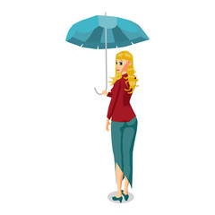 Young woman holding her umbrella. Girl in the fall during bad we