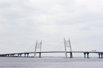 Cable-stayed bridge over Korabelny fairway in the Neva Bay