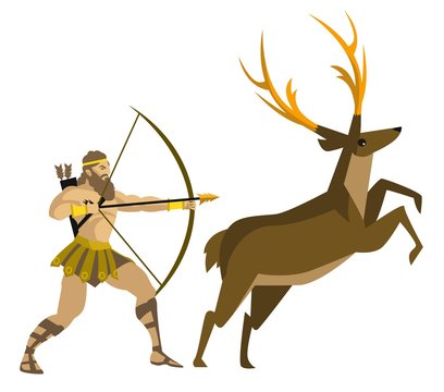Vecteur Stock twelve labors mythology hercules heracles hunting the deer  hind of Ceryneia | Adobe Stock
