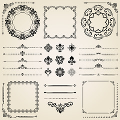 Vintage set of classic elements. Different elements for decoration and design frames, cards, menus, backgrounds and monograms. Classic patterns. Set of vintage patterns