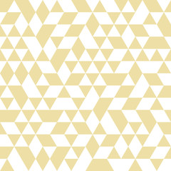 Geometric pattern with golden and white triangles. Geometric modern ornament. Seamless abstract background