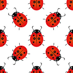 Seamless pattern with ladybugs and points. Stylish beautiful baby seamless pattern. Background for gift wrapping. Decoration fabric. Wallpaper design.