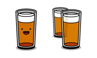 Whiskey Glass Line Art Style With Smiley Face Cartoon