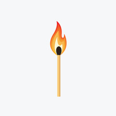 Burning Match Stick Illustration. Match With Fire