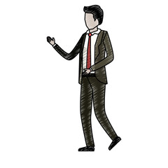 businessman faceless in suit to pencils colored silhouette