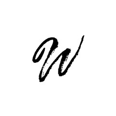Letter W. Handwritten by dry brush. Rough strokes font. Vector illustration. Grunge style elegant alphabet