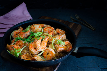 Casseroled Prawn with Glass Noodles On Chopping board