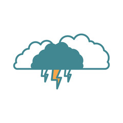 clouds with lightnings in color section silhouette on white background