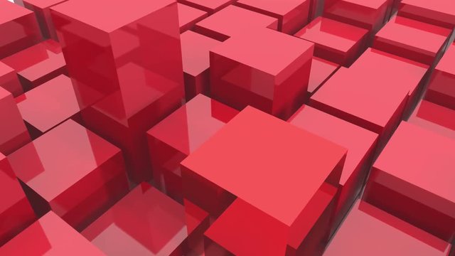 4k,abstract 3d red metal cubes animation background.