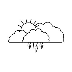 clouds with lightnings and sun in sketch silhouette on white background