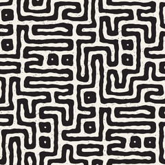 Seamless pattern with maze lines. Monochrome abstract background. Vector hand drawn labyrinth.