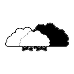 clouds with drizzle in black section silhouette on white background