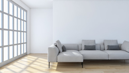 
Modern bright living room, white wall. 3D rendering