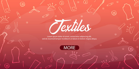 Naklejka premium Tailor and seamstress banner. Sewing kit. Needlework, handmade. Dressmaking concept.