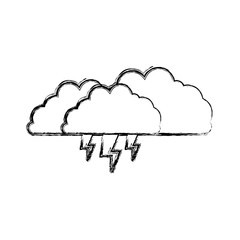 clouds with lightnings in blurred silhouette on white background