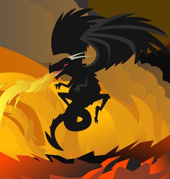 black dragon breathing fire