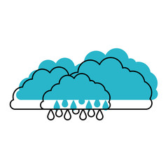 clouds with drizzle in blue watercolor silhouette on white background