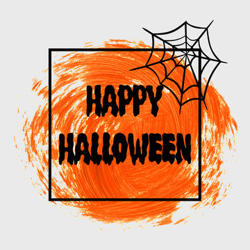 Happy Halloween sign text over orange brush paint abstract background vector illustration. Halloween poster, invitation or banner.