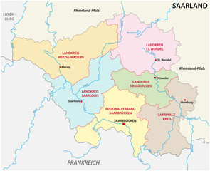 Fototapeta na wymiar administrative and political map of the state of Saarland