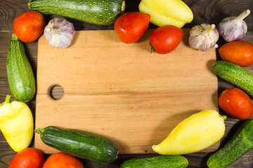 Food frame with fresh organic vegetables