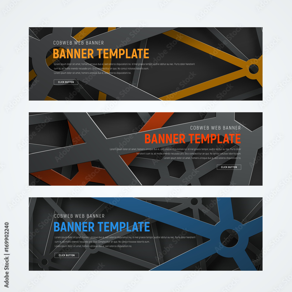 Poster set of horizontal web banners with intersecting lines on background