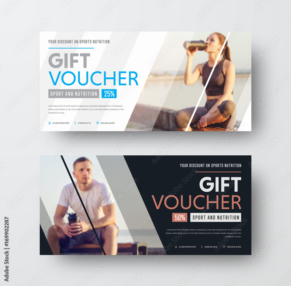 Poster Design of a vector gift voucher with diagonal lines and a place for the image