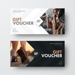 Vector gift voucher template with an arrow, a diamond and a place for the image - obrazy, fototapety, plakaty