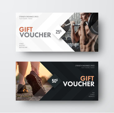 Vector gift voucher template with an arrow, a diamond and a place for the image