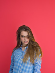 woman playing with her long silky hair