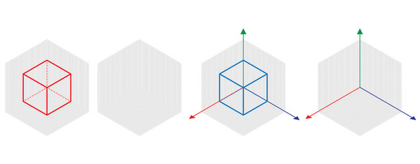 Isometric drawing a thirty degreesangle is applied to its sides. The cube opposite. 3d coordinate axis vector . Isometric Grid vector