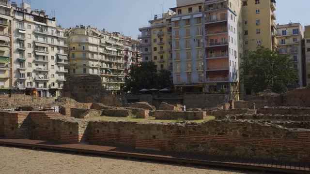 Thessaloniki, Greece Navarinou square archaeological ruins of the palace of Galerius.
Day view of the Roman remains of the palace of Galerius close to Galerius Arch.
