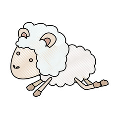 sheep animal jumping in color crayon silhouette on white background