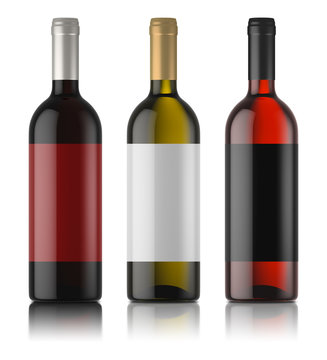 three mockups of wine bottles with labels