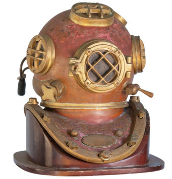 Antique, Brass Diving Helmet on a White Background