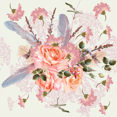 Beautiful pattern in vintage victorian style with flowers