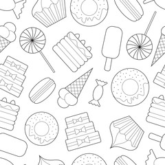 Seamless pattern background with simple bakery line art icons - 169906490